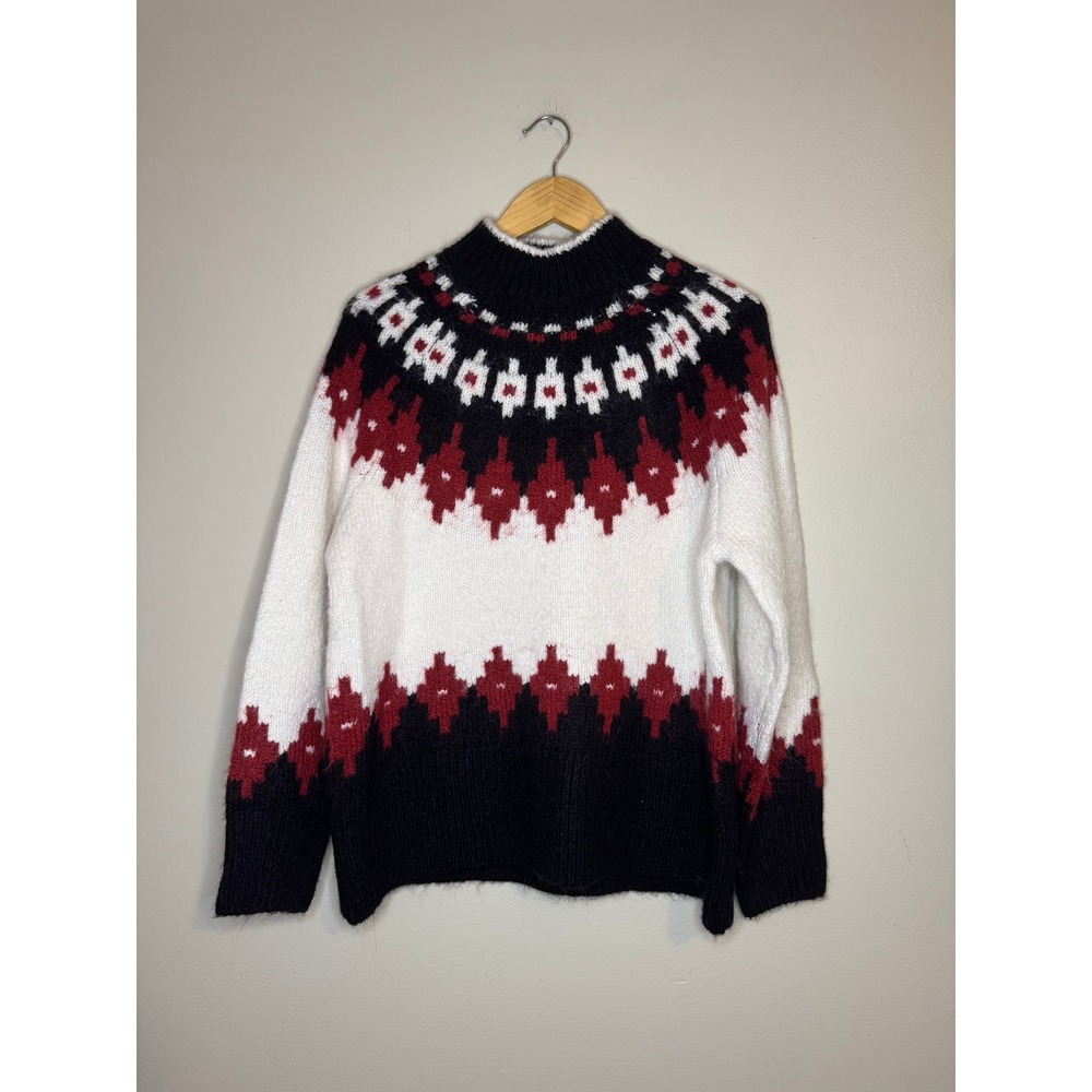 Pistola Fair Isle Alpaca Blend Mock Neck Sweater Black White Red XS P00063028AW